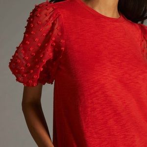 Woven Puff sleeve top in dark orange/red